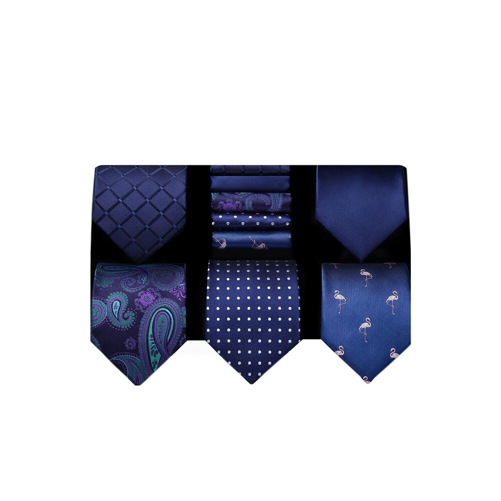 2568 Navy Blue Necktie Lot 5 Pcs Cool Ties Collections Present Box Necktie